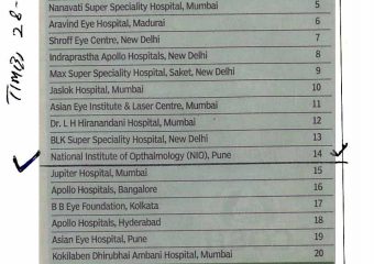 NIO HOSPITAL BAGGED THE 14TH RANK IN THE OPHTHALMOLOGY NATIONAL RANKING.